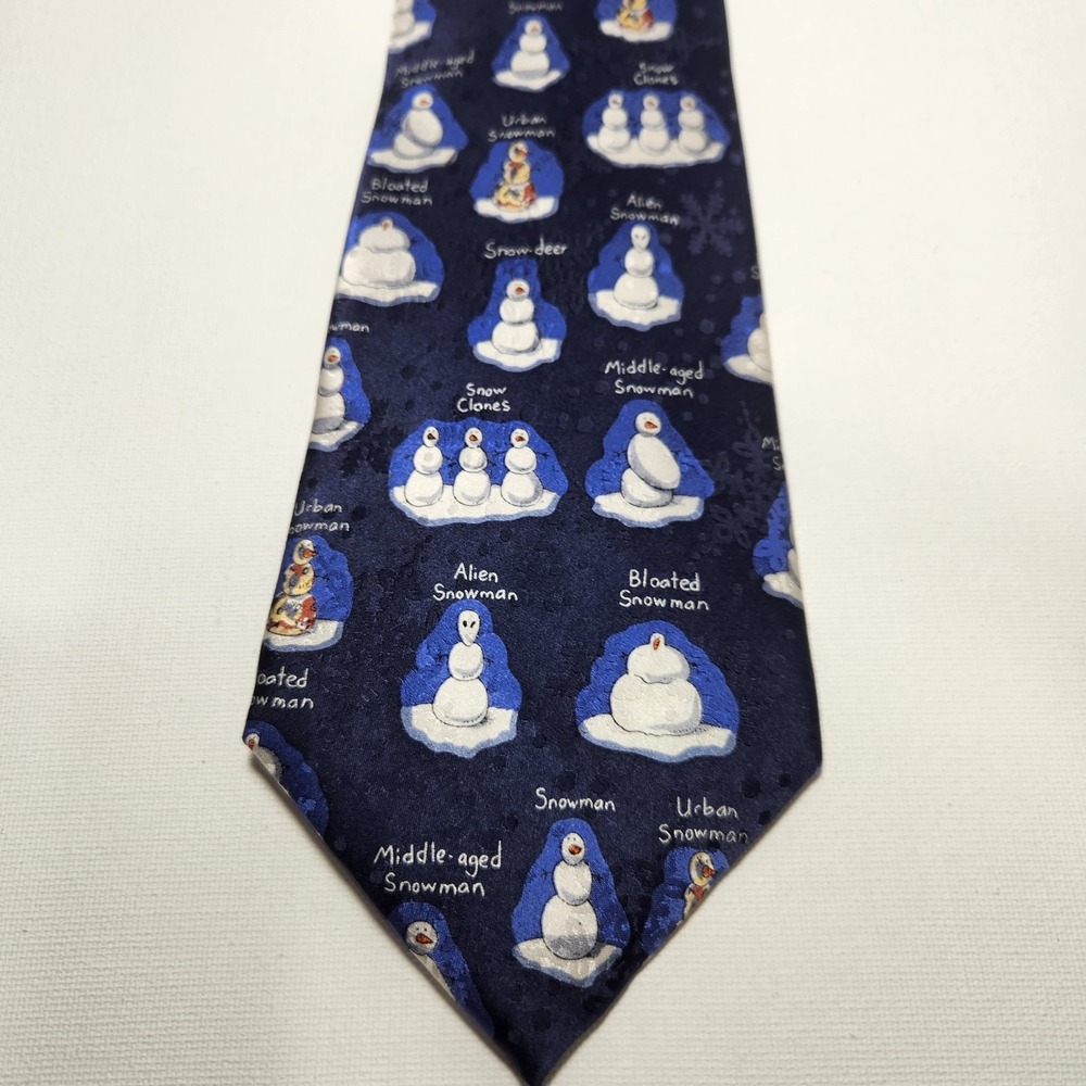 American Greetings Shades‎ Of The Season Blue Snowman Silk Necktie 58" - Picture 2 of 3